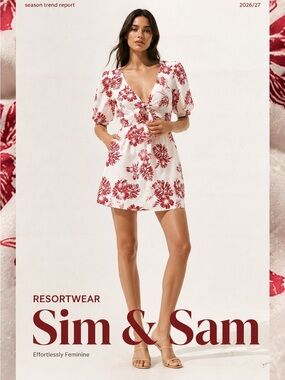 Sim & Sam Women’s XS Red White Tropical Dress Balloon Sleeve Lined Swim Cover Up